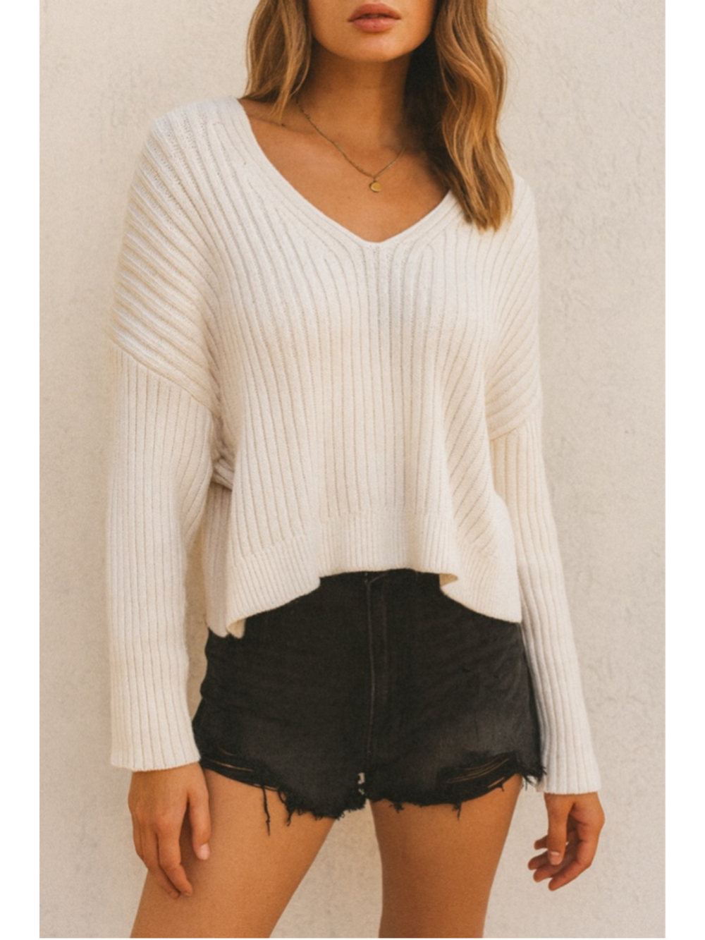 Abercrombie & Fitch Ribbed V Neck Sweater White Cozy Knit Medium